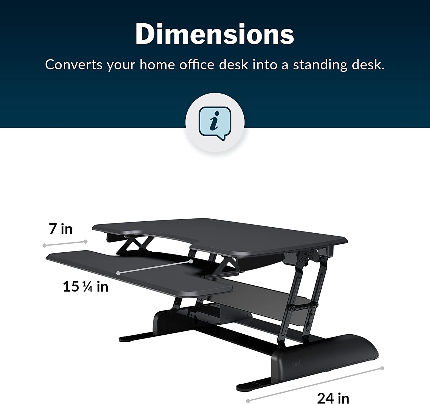 Vari - Varidesk Essential 36 - Two-Tier Standing Desk Converter for Monitor & Accessories - Height Adjustable Sit Stand Desk - Fully Assembled Monitor Riser for Home Office - 36" Wide, Black