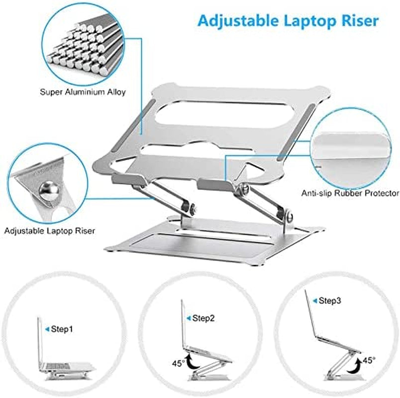 Adjustable Laptop Stand,Suturun Aluminum Laptop Computer Stand Rriser&Multi-Angle Stand with Heat-Vent to Elevate Laptop Holder Compatible for Mac,Notebook,Macbook Pro/Air,Lenovo,Dell More10-17 Laptop