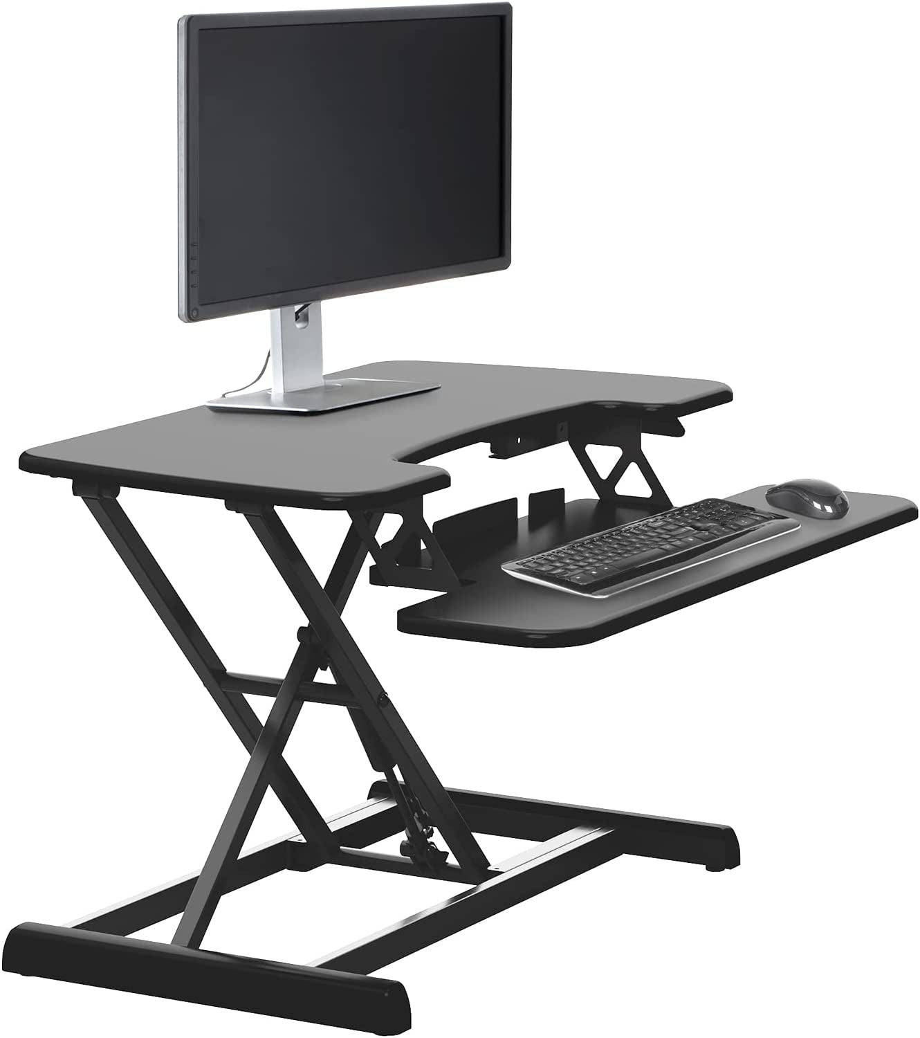 Vari - Varidesk Essential 36 - Two-Tier Standing Desk Converter for Monitor & Accessories - Height Adjustable Sit Stand Desk - Fully Assembled Monitor Riser for Home Office - 36" Wide, Black