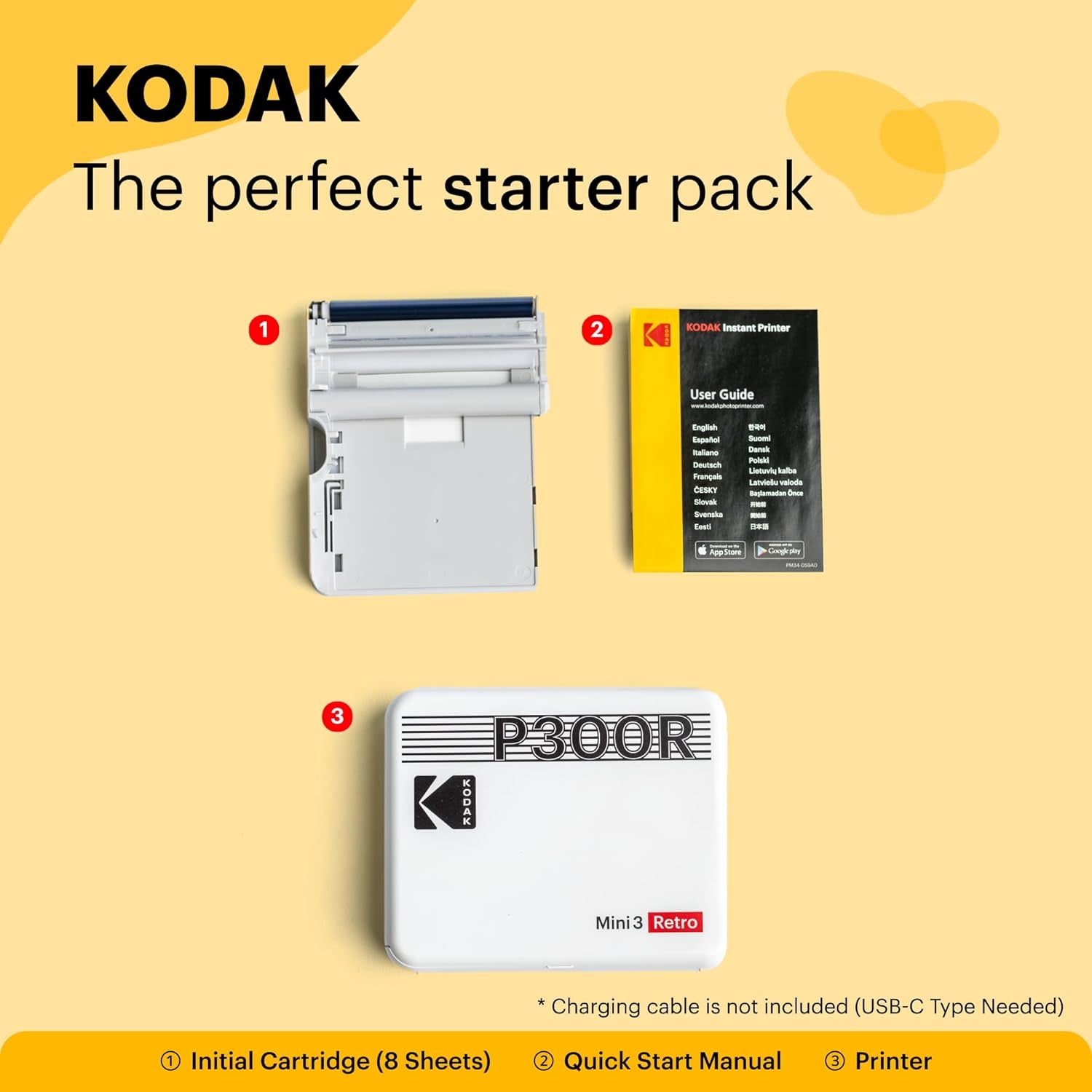 KODAK Mini 3 Retro 4PASS Portable Photo Printer (3X3 Inches) + 8 Sheets, Black