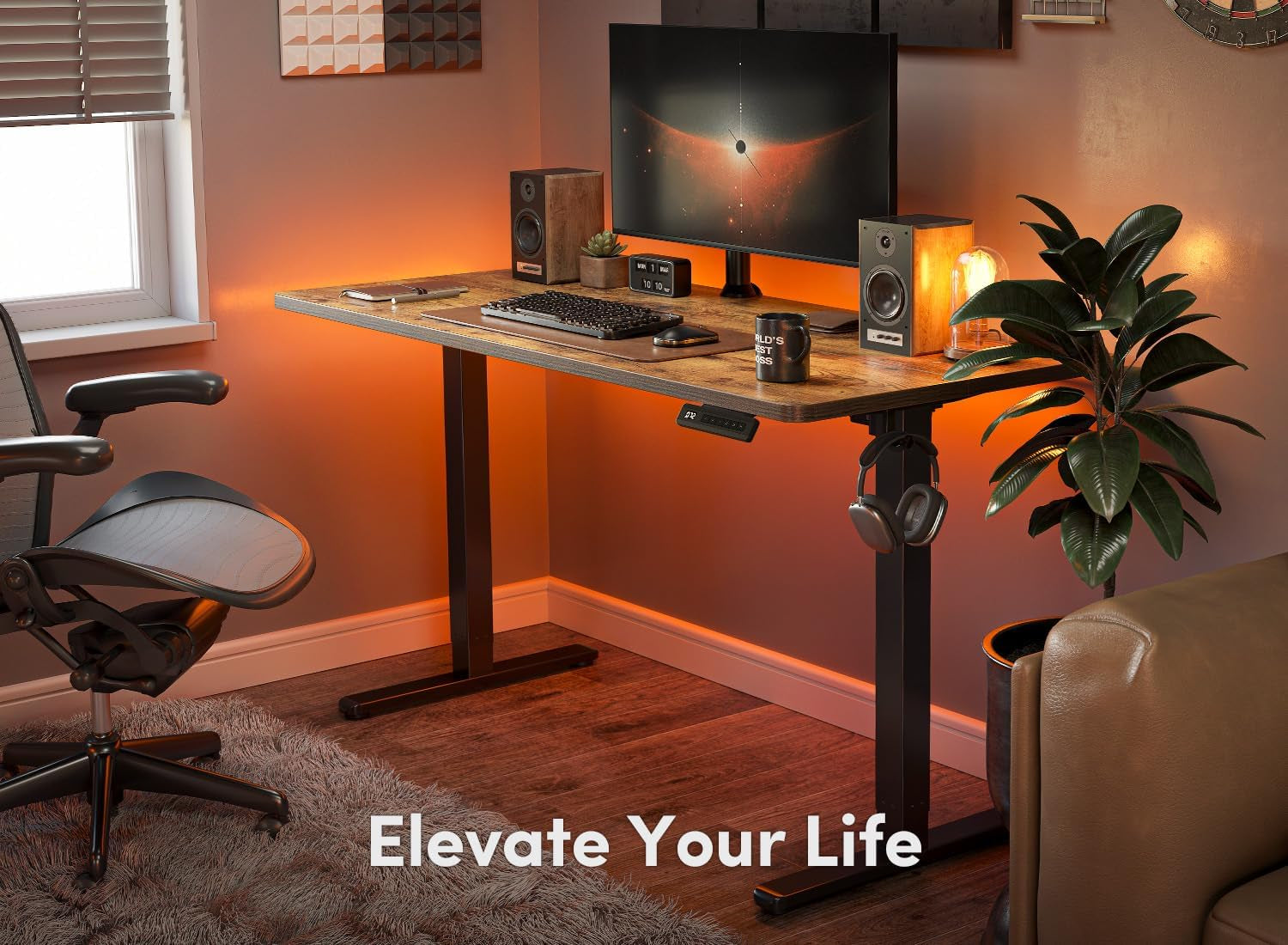 FEZIBO Electric Standing Desk, 48 X 24 Inches Height Adjustable Stand up Desk, Sit Stand Home Office Desk, Computer Desk, Rustic Brown