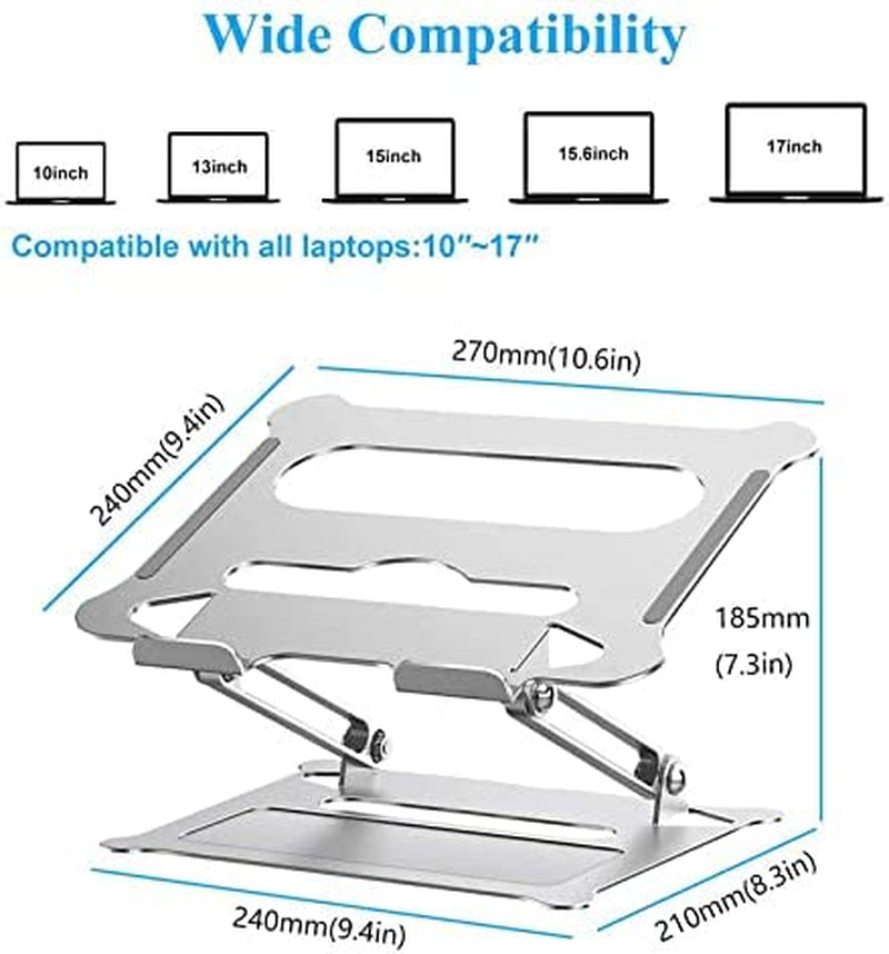 Adjustable Laptop Stand,Suturun Aluminum Laptop Computer Stand Rriser&Multi-Angle Stand with Heat-Vent to Elevate Laptop Holder Compatible for Mac,Notebook,Macbook Pro/Air,Lenovo,Dell More10-17 Laptop