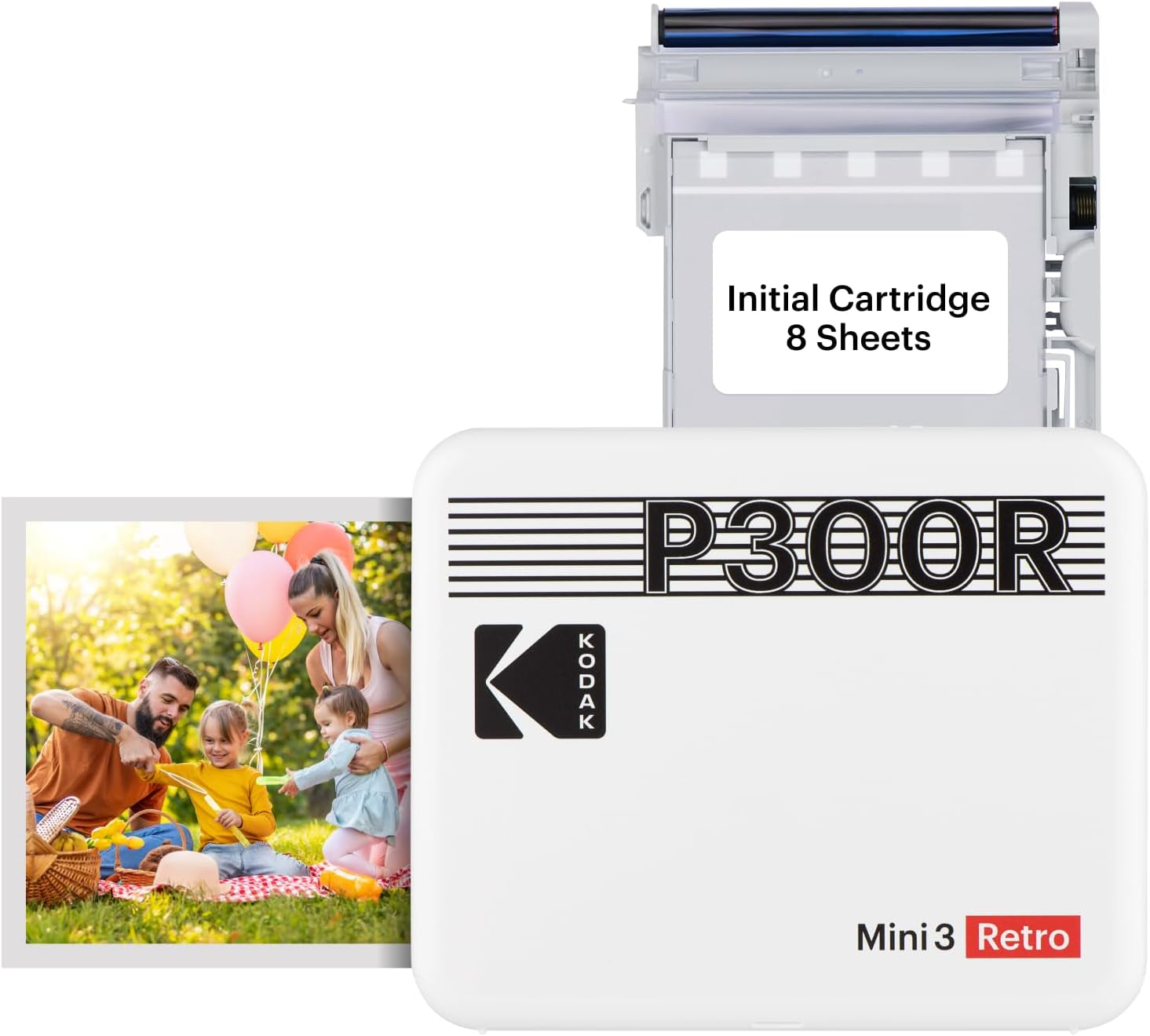 KODAK Mini 3 Retro 4PASS Portable Photo Printer (3X3 Inches) + 8 Sheets, Black