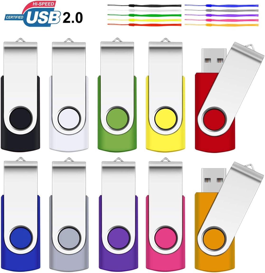 8GB Flash Drive, SRVR Thumb Drives 5 Pack, 8 Gig USB Drive with Lanyards Metal Swivel 8GB USB Memory Stick Pen Drive with LED Indicator(5 Mixed Color)