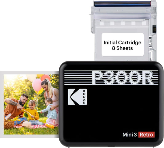 KODAK Mini 3 Retro 4PASS Portable Photo Printer (3X3 Inches) + 8 Sheets, Black