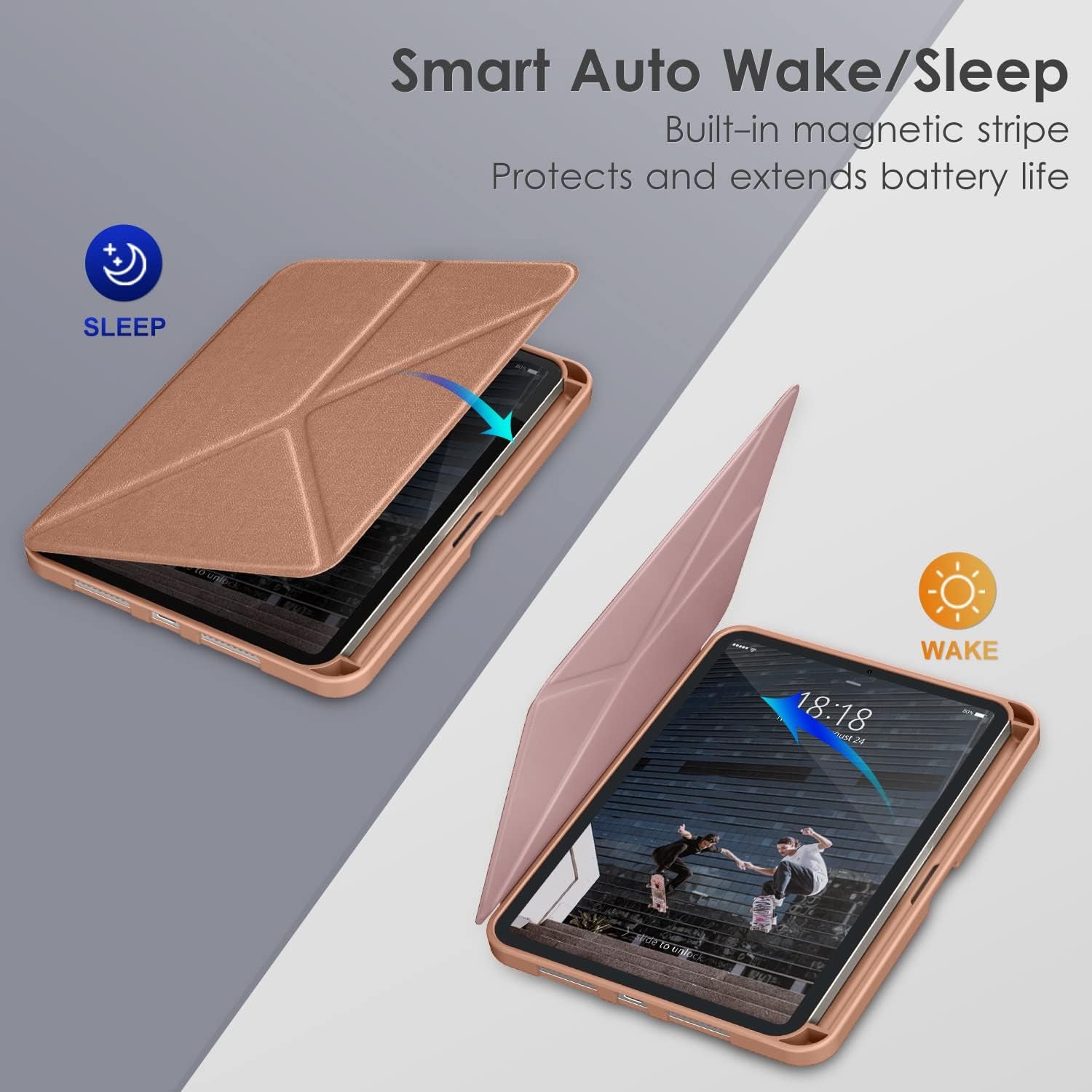 DTTO Case for Ipad Mini 7 (A17 Pro) 2024 / Ipad Mini 6 2021 8.3 Inch with Pencil Holder, Multi-Angle Magnetic Standing Cover for Ipad Mini 7Th/6Th Generation [Auto Wake/Sleep], Rose Gold