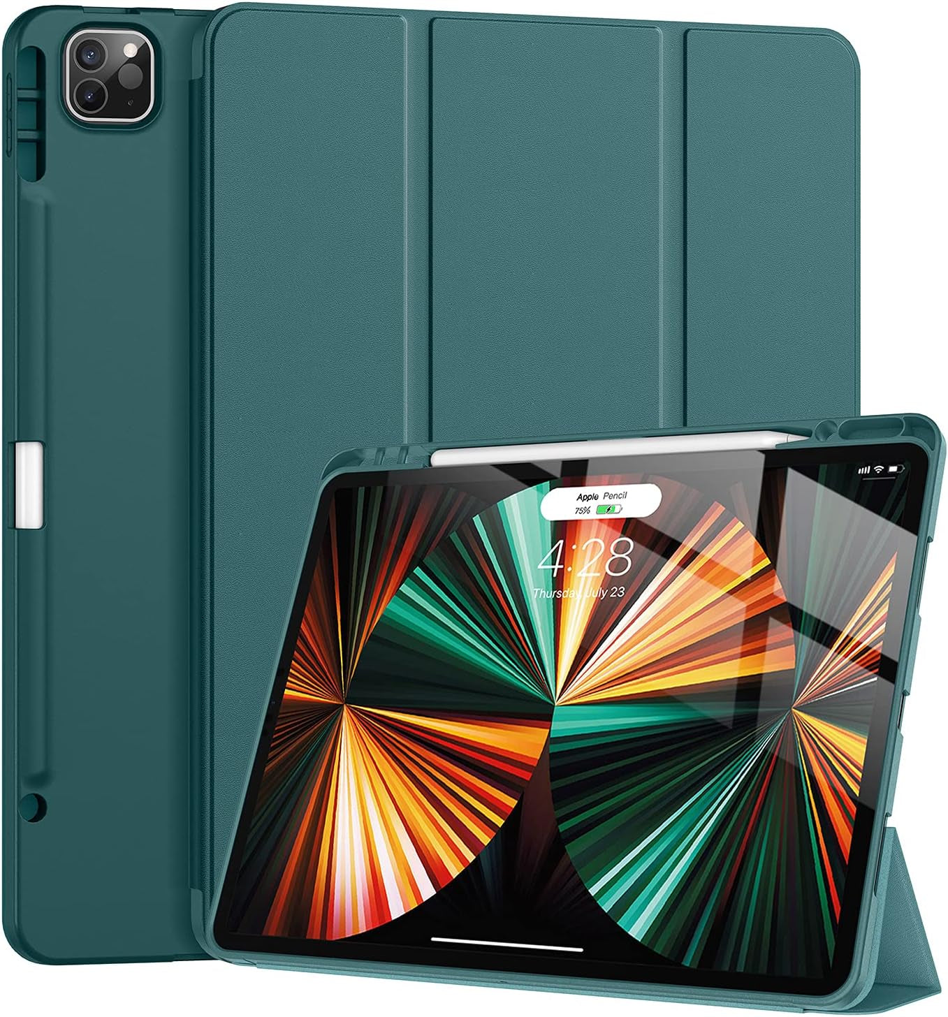 Ipad Pro 12.9 Case 2021/2022 5Th/6Th Generation with Pencil Holder,Slim Lightweight Trifold Stand Case【Pencil Charging+Auto Sleep/Wake】 Soft TPU Back Cover for Ipad Pro 12.9-Apricot Blossom