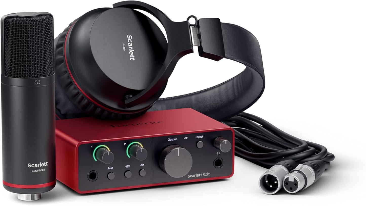 Focusrite Scarlett Solo Studio 3Rd Gen USB Audio Interface Bundle for the Guitarist, Vocalist or Producer with Condenser Microphone and Headphones for Recording, Songwriting, Streaming and Podcasting