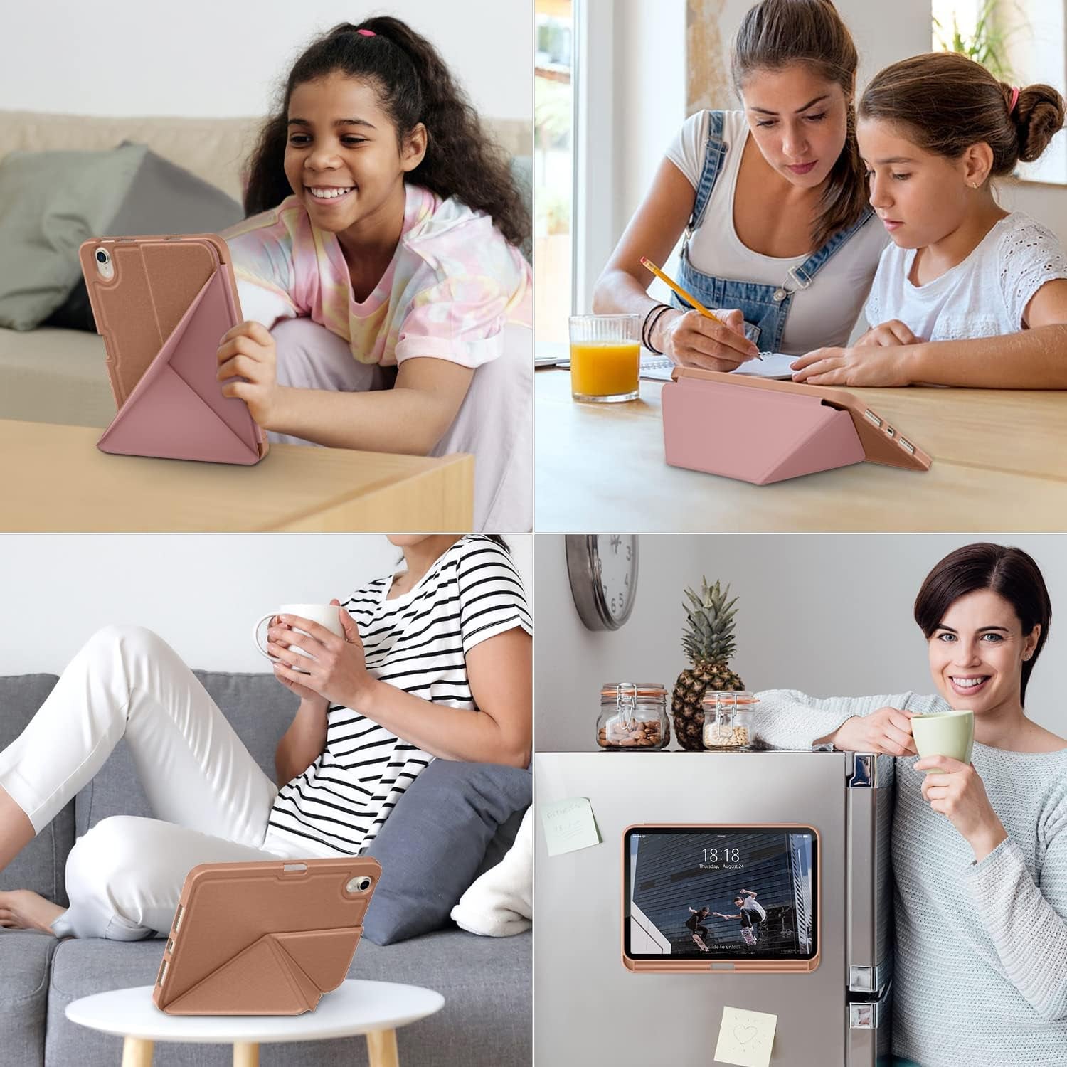 DTTO Case for Ipad Mini 7 (A17 Pro) 2024 / Ipad Mini 6 2021 8.3 Inch with Pencil Holder, Multi-Angle Magnetic Standing Cover for Ipad Mini 7Th/6Th Generation [Auto Wake/Sleep], Rose Gold