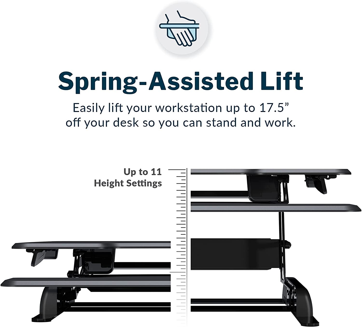Vari - Varidesk Essential 36 - Two-Tier Standing Desk Converter for Monitor & Accessories - Height Adjustable Sit Stand Desk - Fully Assembled Monitor Riser for Home Office - 36" Wide, Black