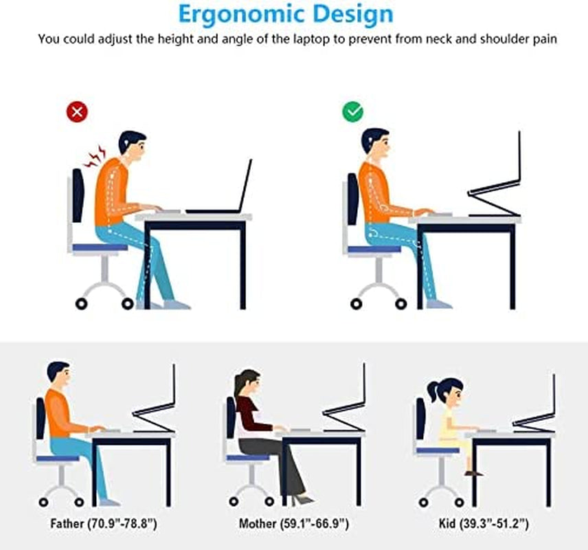 Adjustable Laptop Stand,Suturun Aluminum Laptop Computer Stand Rriser&Multi-Angle Stand with Heat-Vent to Elevate Laptop Holder Compatible for Mac,Notebook,Macbook Pro/Air,Lenovo,Dell More10-17 Laptop