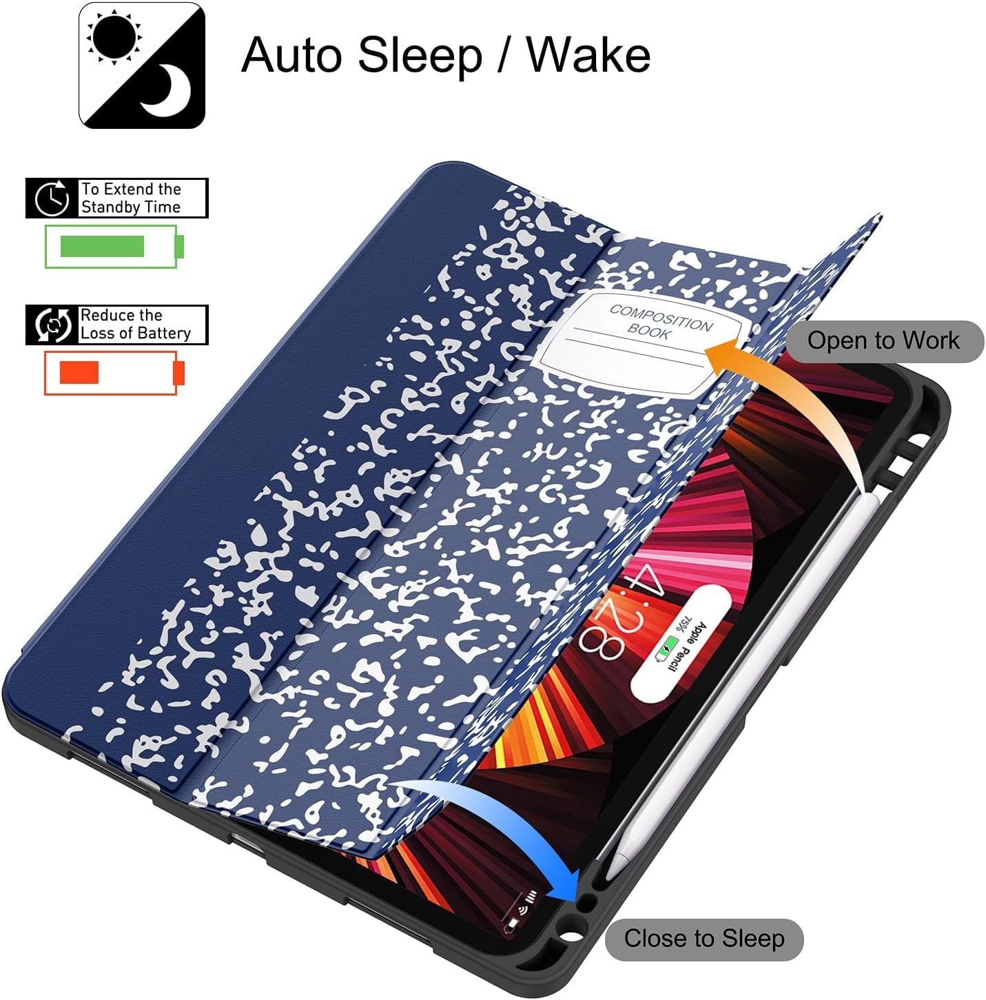 Soke for Ipad Pro 11 Case (M2) 2022/2021/2020 with Pencil Holder - [Full Body Protection + Apple Pencil Charging + Auto Wake/Sleep], Soft TPU Back Cover for 2022 Ipad Pro 11 Inch(B-Book Navy)