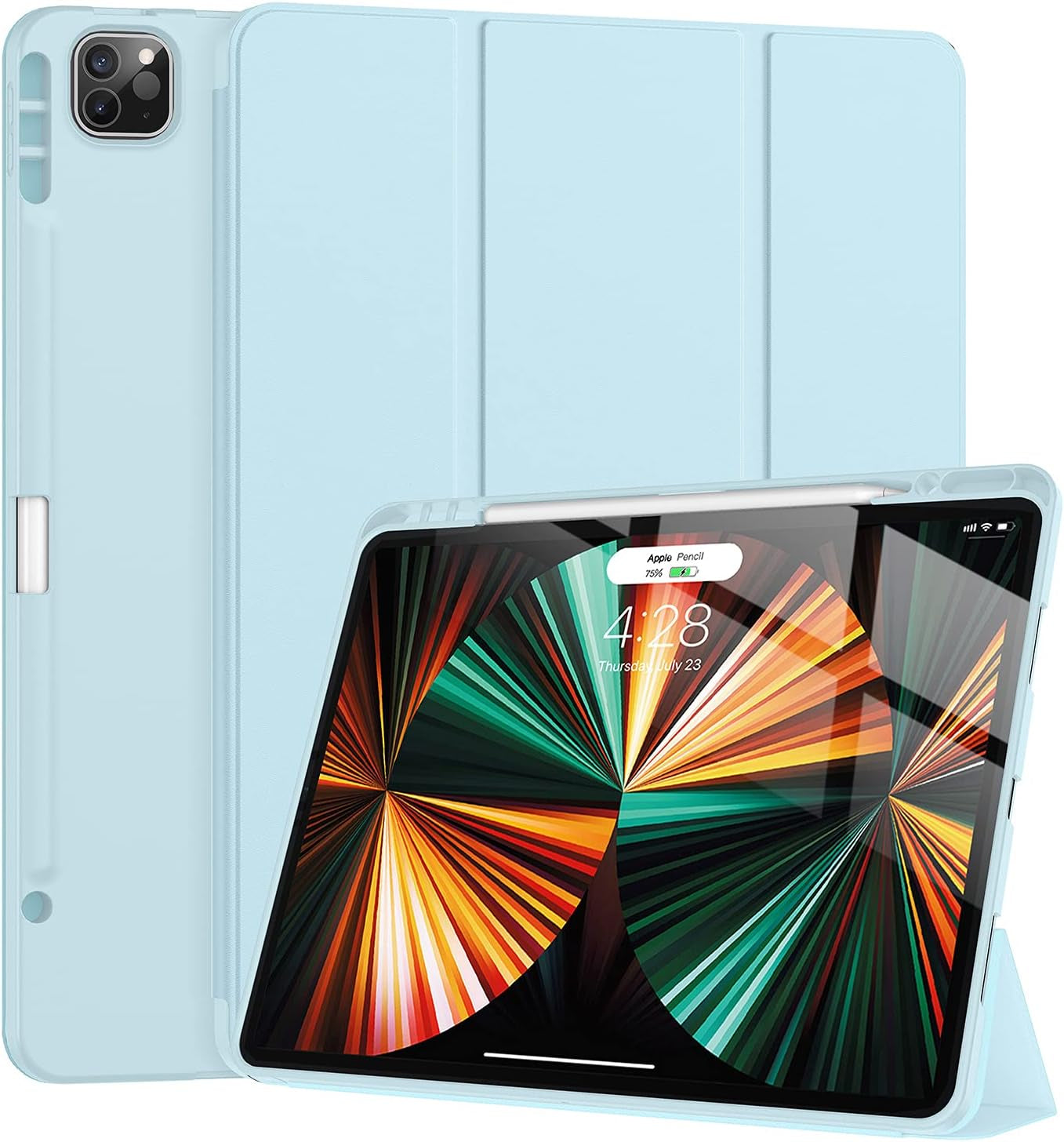 Ipad Pro 12.9 Case 2021/2022 5Th/6Th Generation with Pencil Holder,Slim Lightweight Trifold Stand Case【Pencil Charging+Auto Sleep/Wake】 Soft TPU Back Cover for Ipad Pro 12.9-Apricot Blossom