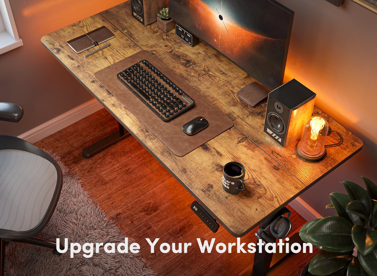 FEZIBO Electric Standing Desk, 48 X 24 Inches Height Adjustable Stand up Desk, Sit Stand Home Office Desk, Computer Desk, Rustic Brown