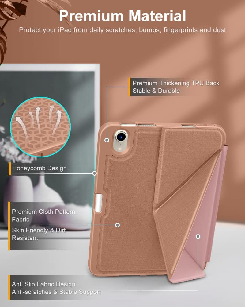 DTTO Case for Ipad Mini 7 (A17 Pro) 2024 / Ipad Mini 6 2021 8.3 Inch with Pencil Holder, Multi-Angle Magnetic Standing Cover for Ipad Mini 7Th/6Th Generation [Auto Wake/Sleep], Rose Gold