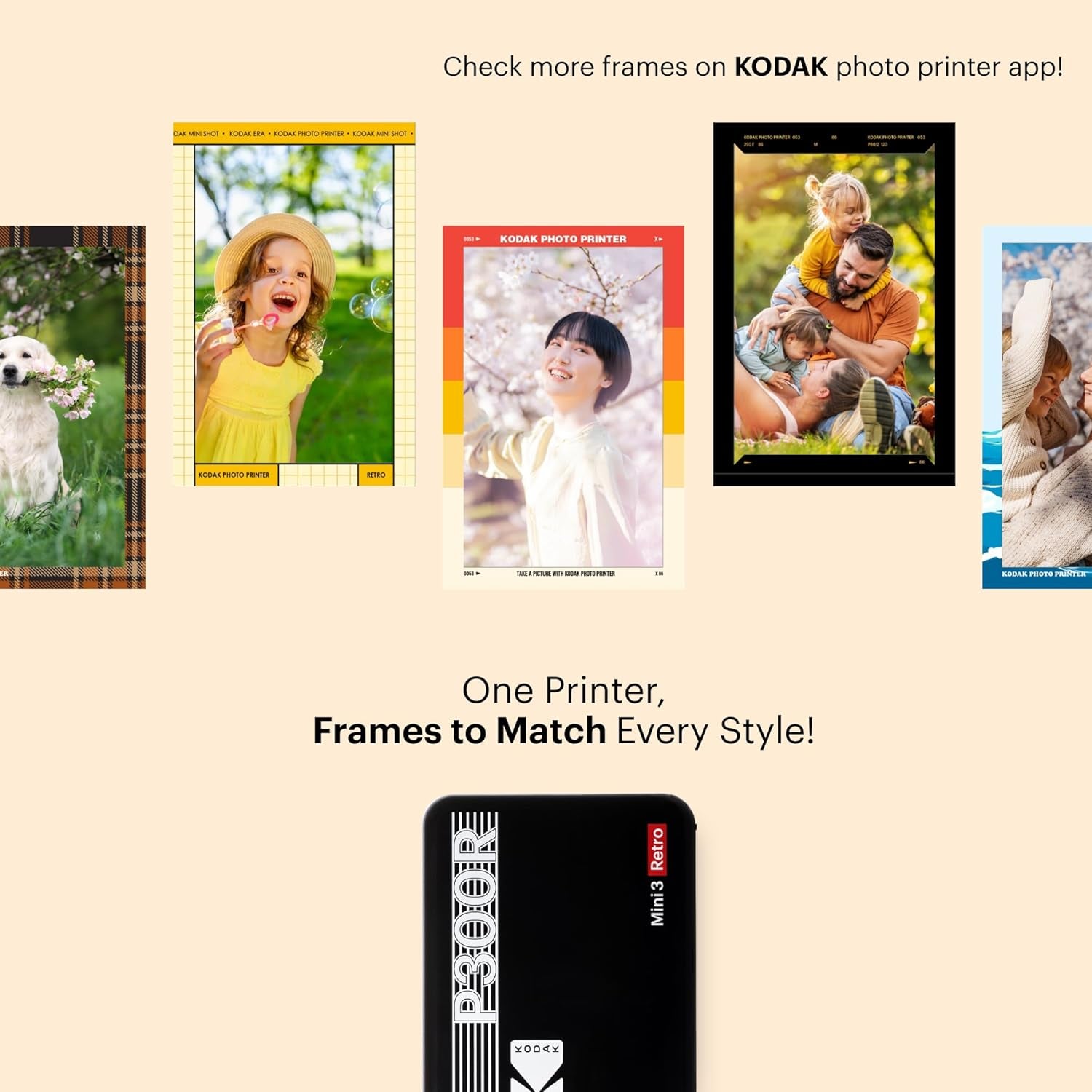 KODAK Mini 3 Retro 4PASS Portable Photo Printer (3X3 Inches) + 8 Sheets, Black