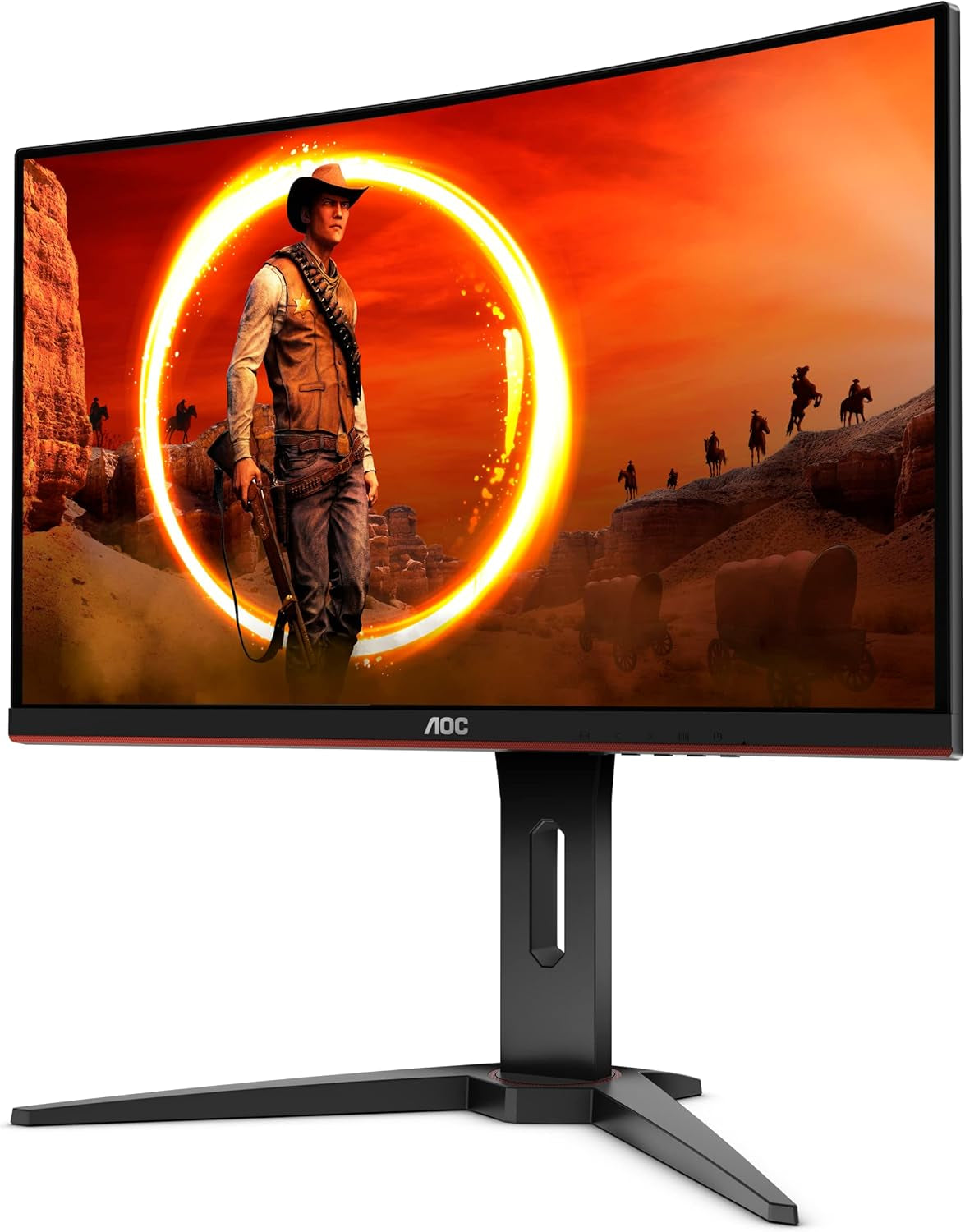 AOC C24G1 24" Curved Frameless Gaming Monitor, FHD 1080P, 1500R VA Panel, 1Ms 144Hz, Freesync, Height Adjustable, VESA, 3-Year Zero Dead Pixels Black