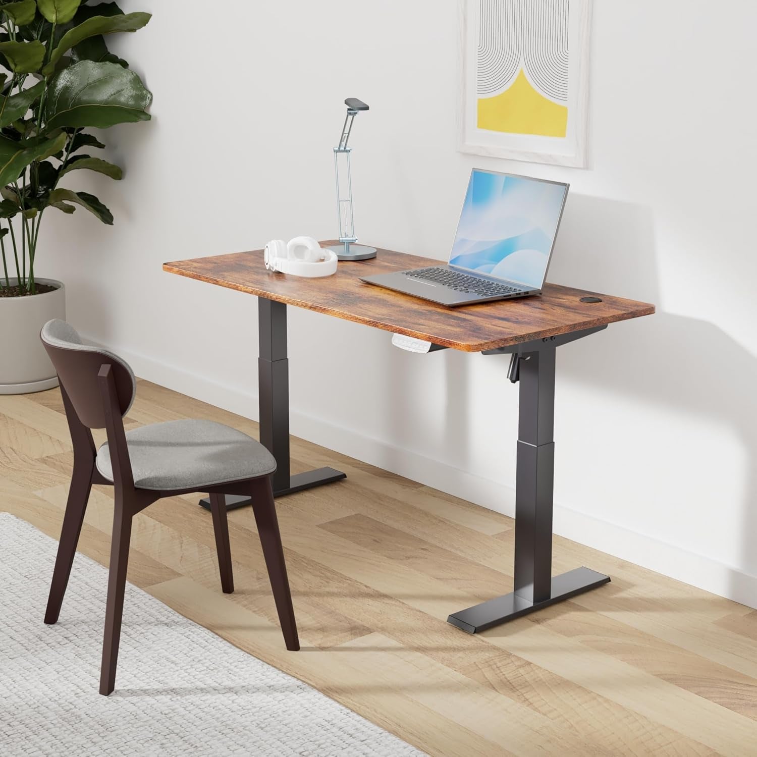 FEZIBO Electric Standing Desk, 48 X 24 Inches Height Adjustable Stand up Desk, Sit Stand Home Office Desk, Computer Desk, Rustic Brown