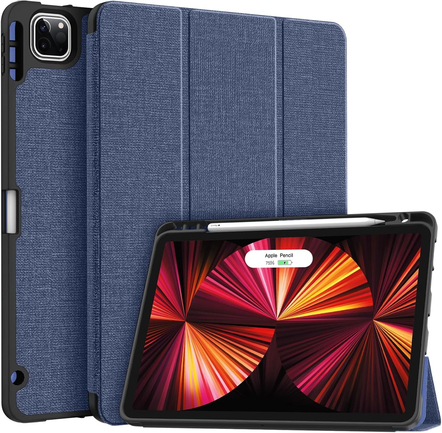 Soke for Ipad Pro 11 Case (M2) 2022/2021/2020 with Pencil Holder - [Full Body Protection + Apple Pencil Charging + Auto Wake/Sleep], Soft TPU Back Cover for 2022 Ipad Pro 11 Inch(B-Book Navy)