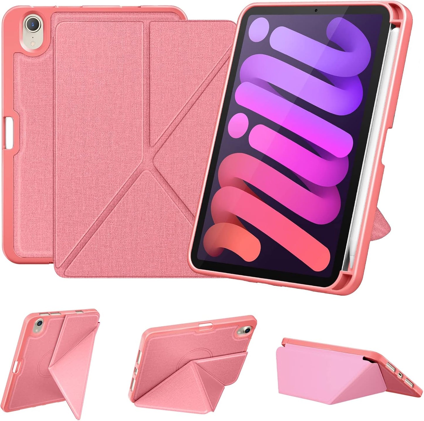 DTTO Case for Ipad Mini 7 (A17 Pro) 2024 / Ipad Mini 6 2021 8.3 Inch with Pencil Holder, Multi-Angle Magnetic Standing Cover for Ipad Mini 7Th/6Th Generation [Auto Wake/Sleep], Rose Gold