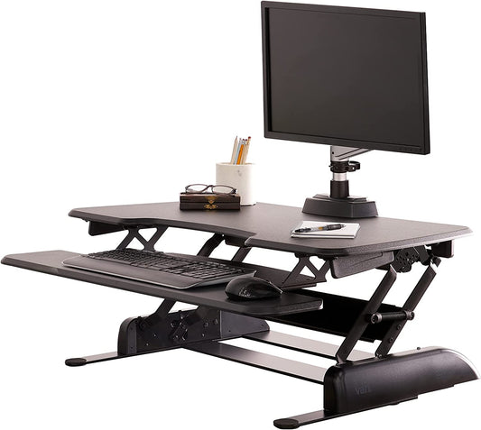 Vari - Varidesk Essential 36 - Two-Tier Standing Desk Converter for Monitor & Accessories - Height Adjustable Sit Stand Desk - Fully Assembled Monitor Riser for Home Office - 36" Wide, Black